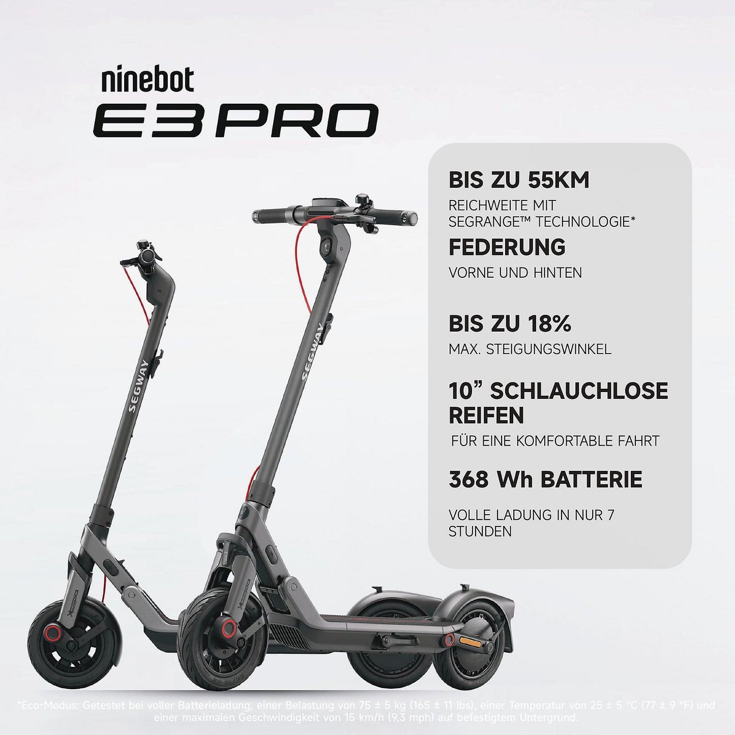 SEGWAY Ninebot E3 Pro D E-Scooter (10 Zoll, Schwarz / Silber / Rot)